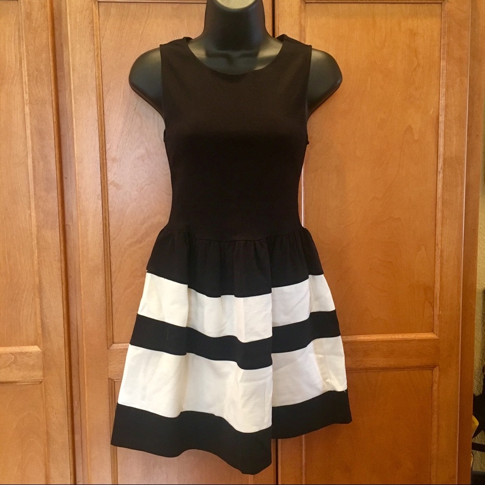 Flattering black and white striped dress